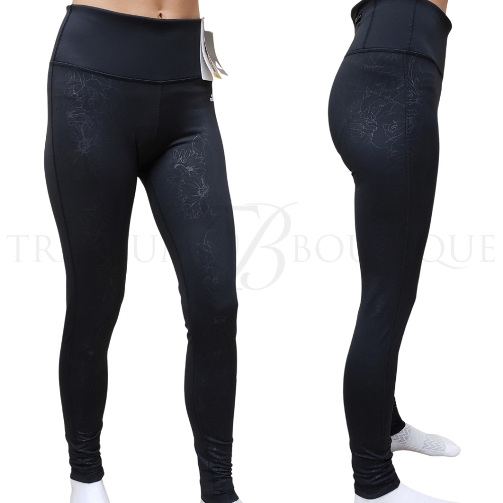 Adidas Women's Floral Embossed Climalite Cold Weather Tights Black NWT